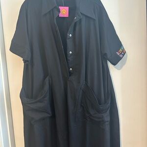 Black Short Sleeve Jumpsuit with Embroidered Sleeve